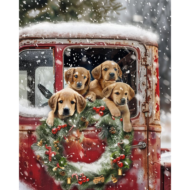 Diamond Painting - Labradrar i den röda lastbilen