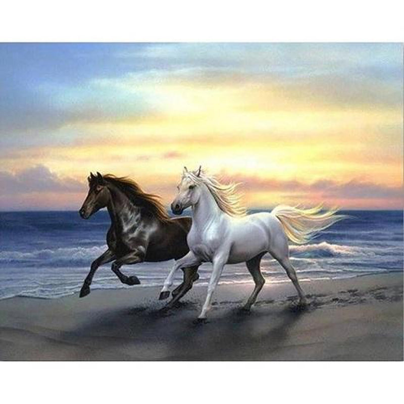 Hästar i galopp på stranden Hästar i galopp på stranden Diamantmålning | Eget foto diamantmålnings | Diamond painting | Fyndiq | Sverige