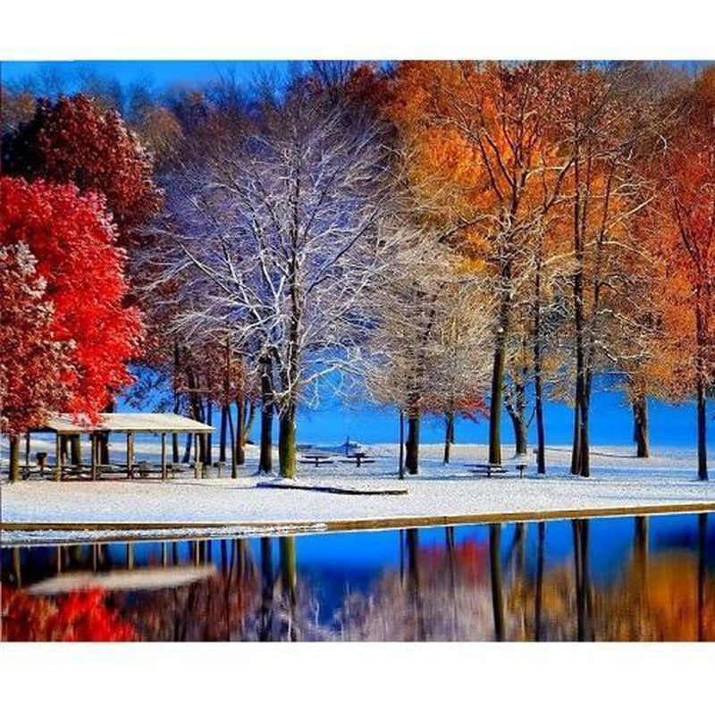 Träd i snön Träd i snön Diamantmålning | Eget foto diamantmålnings | Diamond painting | Fyndiq | Sverige