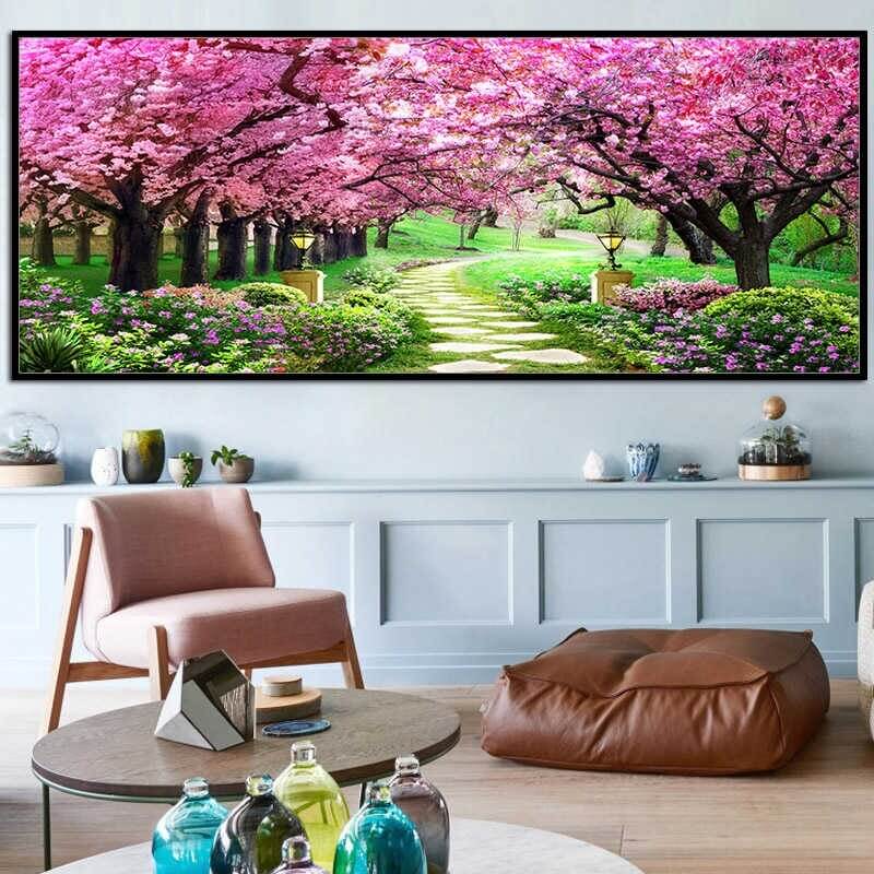 Trädgård med rosa träd från 40x100cm Trädgård med rosa träd från 40x100cm Diamantmålning | Eget foto diamantmålnings | Diamond painting | Fyndiq | Sverige