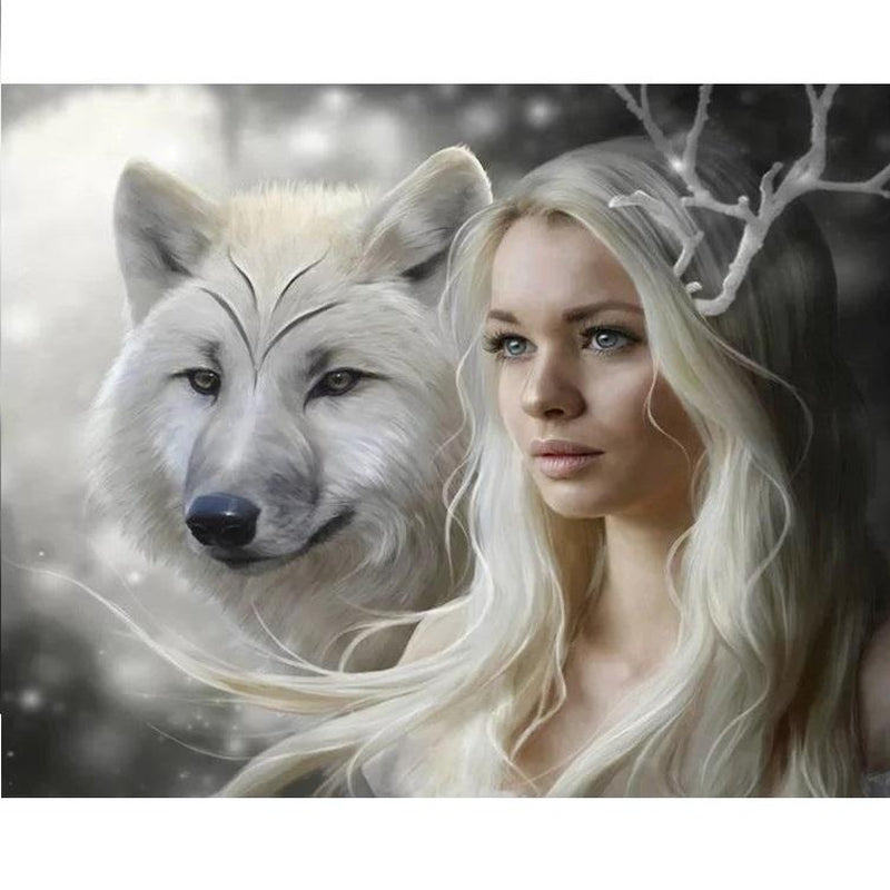 Varg med kvinna Varg med kvinna Diamantmålning | Eget foto diamantmålnings | Diamond painting | Fyndiq | Sverige
